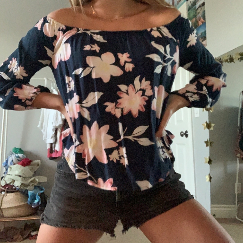 blue flower billabong off the shoulder top!